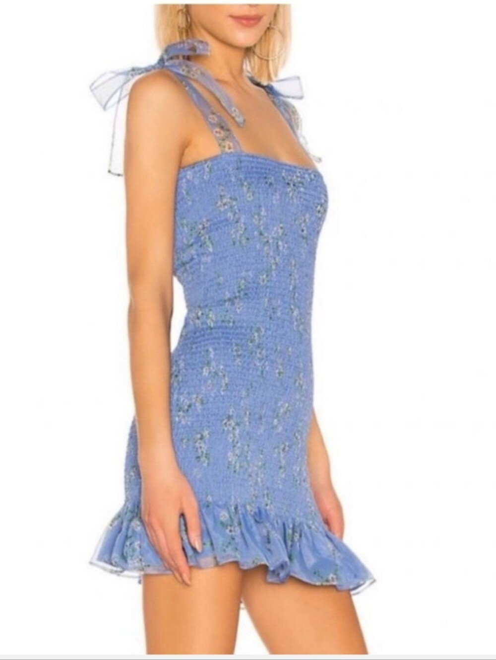 Amanda Uprichard X Revolve Amara Smocked Ruffle Bow Mini Dress Womens Small